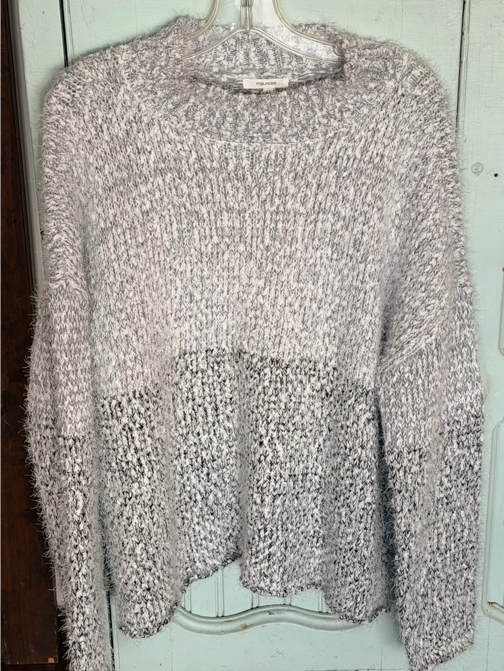 Maurices Gray Marled Fuzzy Crewneck Sweater